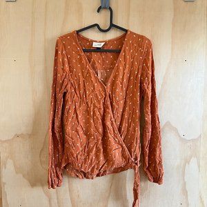 Universal Thread Faux Wrap Crossover Blouse Top Size S Fall